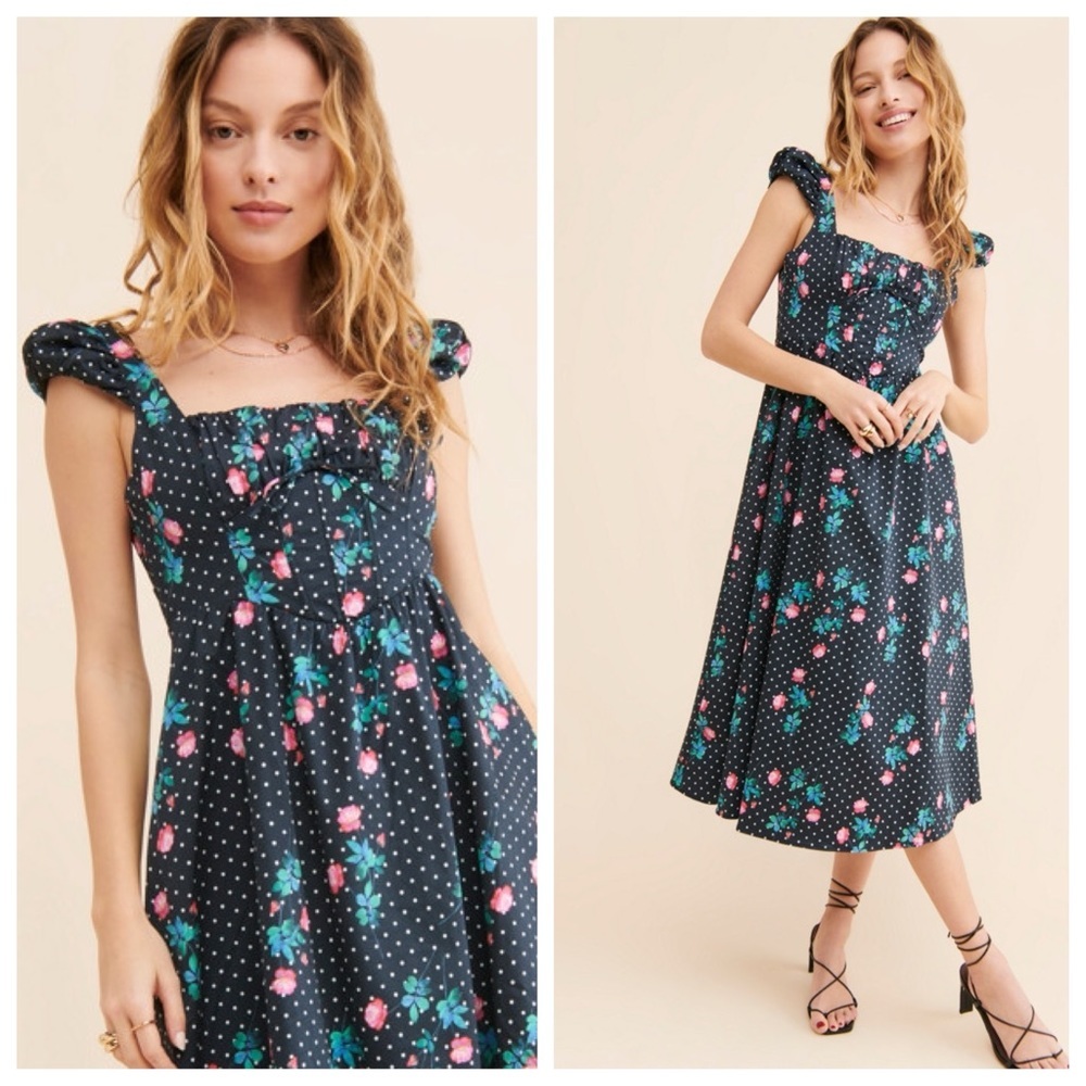 NWOT FOR LOVE & LEMONS Florentina Black & Floral Print Midi Dress, size Small - Picture 14 of 14